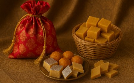 Banarasi Elegance: Wedding Hampers Featuring Silk Potlis and Mithai from Varanasi